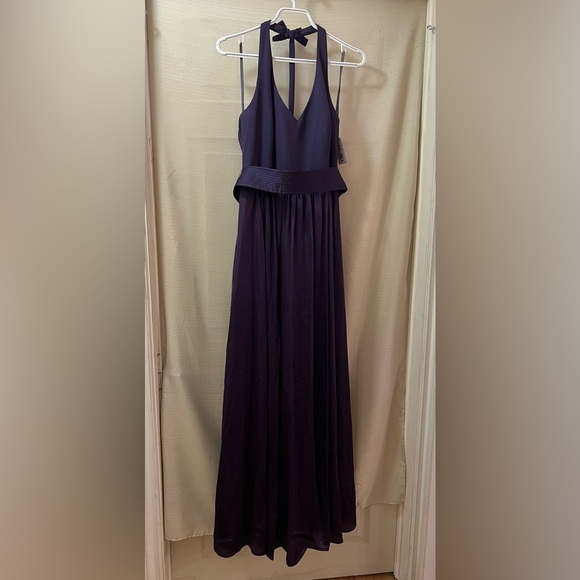 Vera Want White Elegant Purple Halter Maxi Dress or Gown with Side Slit Size 10 - Picture 1 of 12